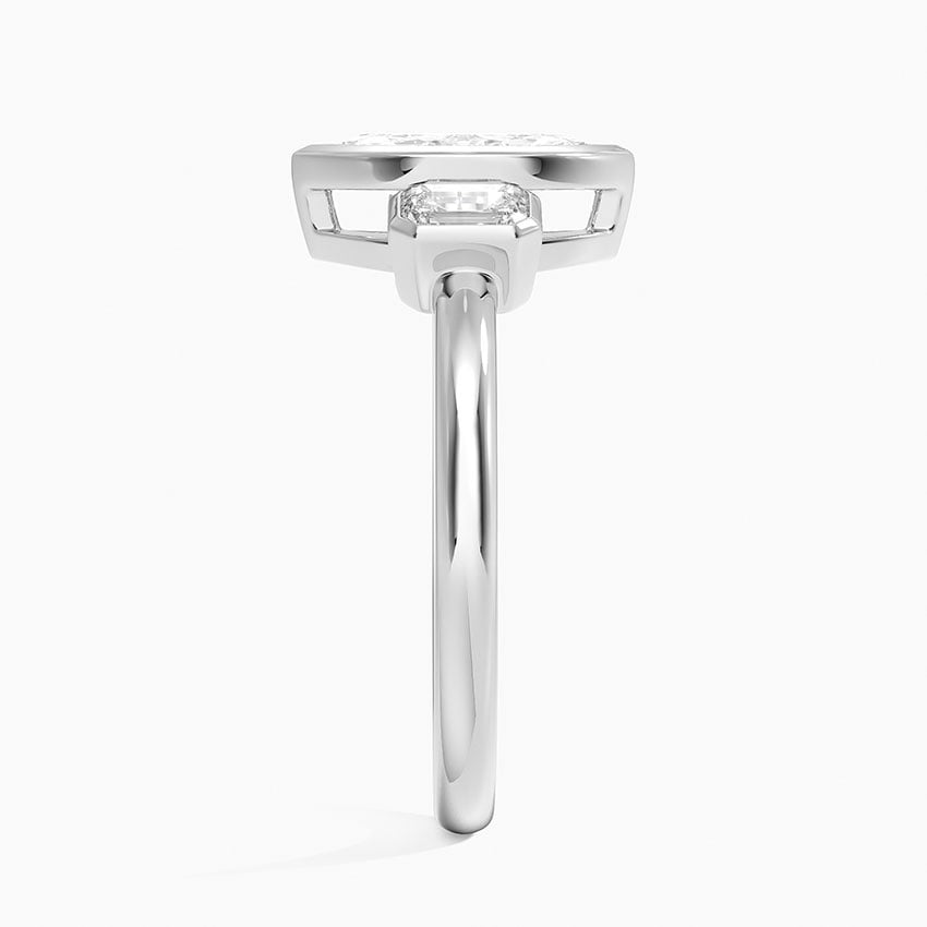 Rhiannon Bezel Three Stone Diamond Ring Platinum Marquise Engagement Ring