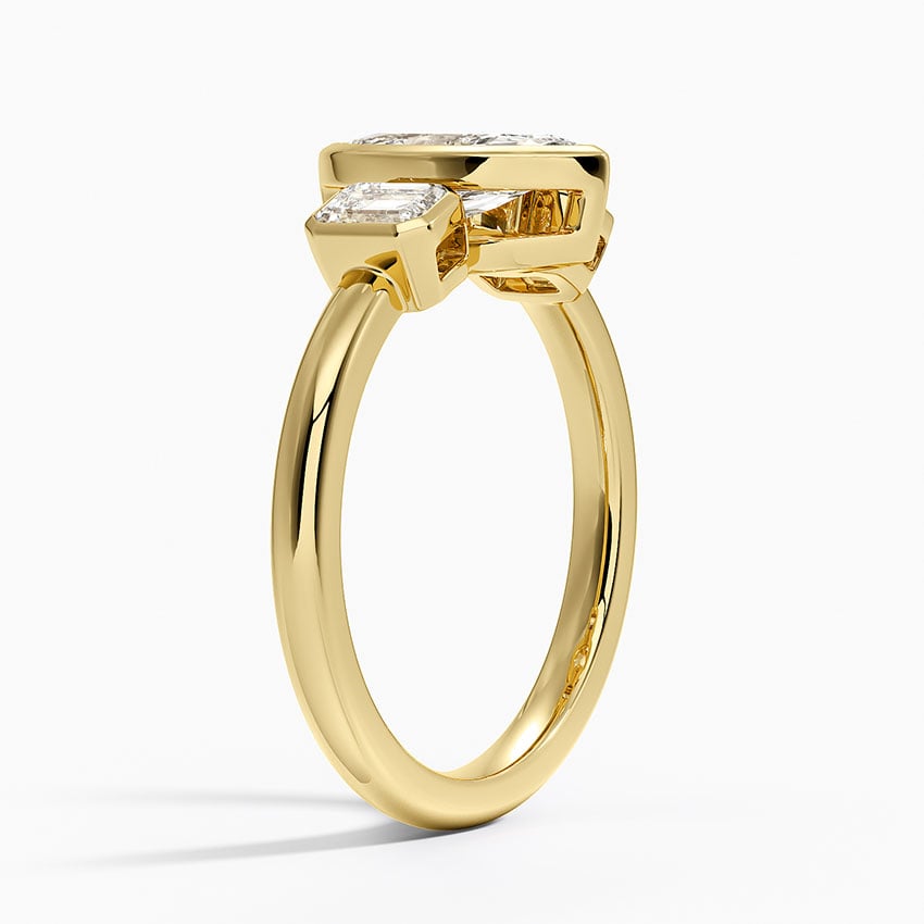 Rhiannon Bezel Three Stone Diamond Ring Yellow Gold 18k Marquise Engagement Ring