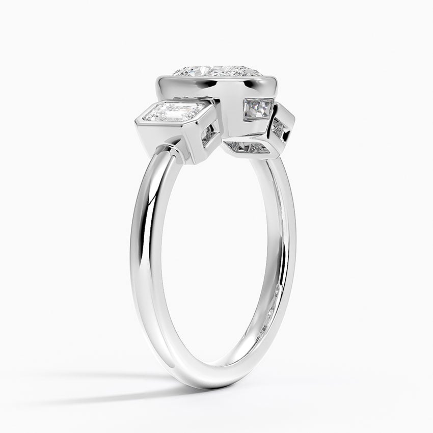 Rhiannon Bezel Three Stone Diamond Ring Platinum Oval Engagement Ring