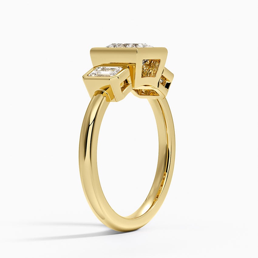 Rhiannon Bezel Three Stone Diamond Ring Yellow Gold 18k Princess Engagement Ring