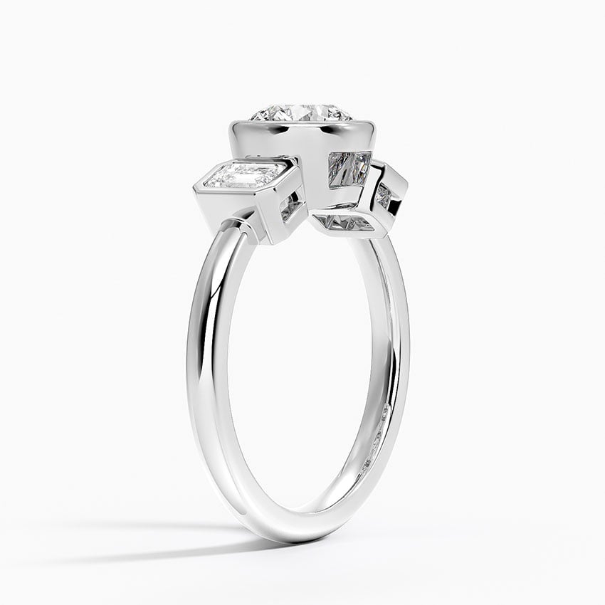 Rhiannon Bezel Three Stone Diamond Ring Platinum Round Engagement Ring