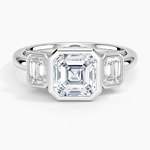 Rhiannon Bezel Three Stone Diamond Ring Platinum Asscher Engagement Ring