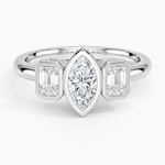 Rhiannon Bezel Three Stone Diamond Ring Platinum Marquise Engagement Ring