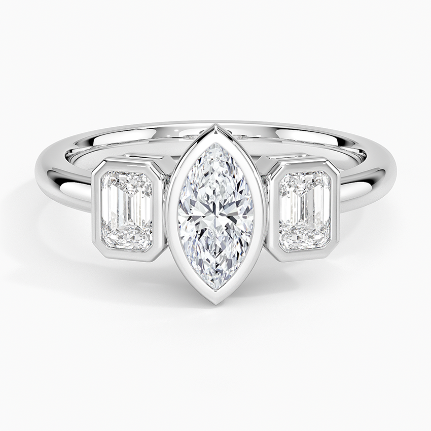 Rhiannon Bezel Three Stone Diamond Ring Platinum Marquise Engagement Ring