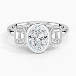 Rhiannon Bezel Three Stone Diamond Ring Platinum Oval Engagement Ring
