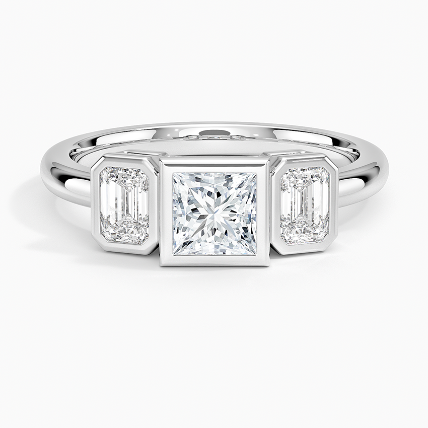 Rhiannon Bezel Three Stone Diamond Ring Platinum Princess Engagement Ring