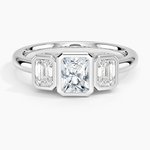 Rhiannon Bezel Three Stone Diamond Ring Platinum Radiant Engagement Ring