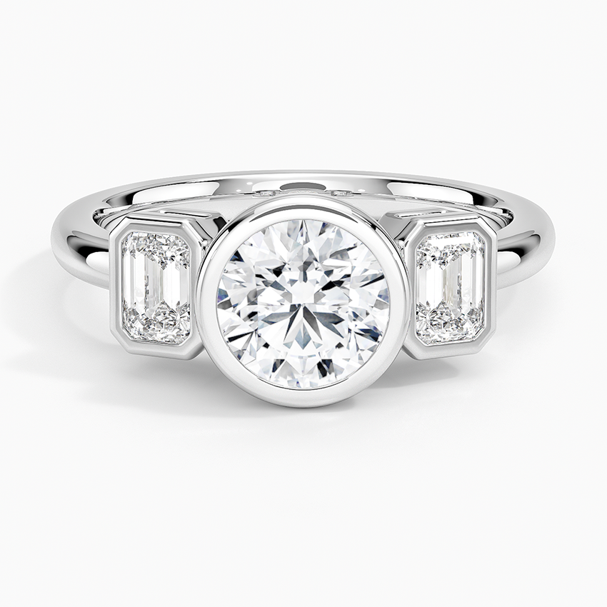 Rhiannon Bezel Three Stone Diamond Ring Platinum Round Engagement Ring