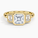 Rhiannon Bezel Three Stone Diamond Ring Yellow Gold 18k Asscher Engagement Ring