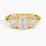 Rhiannon Bezel Three Stone Diamond Ring Yellow Gold 18k Emerald Engagement Ring