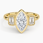 Rhiannon Bezel Three Stone Diamond Ring Yellow Gold 18k Marquise Engagement Ring