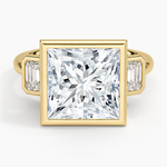 Rhiannon Bezel Three Stone Diamond Ring Yellow Gold 18k Princess Engagement Ring