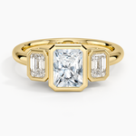 Rhiannon Bezel Three Stone Diamond Ring Yellow Gold 18k Radiant Engagement Ring
