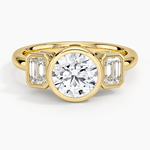 Rhiannon Bezel Three Stone Diamond Ring Yellow Gold 18k Round Engagement Ring