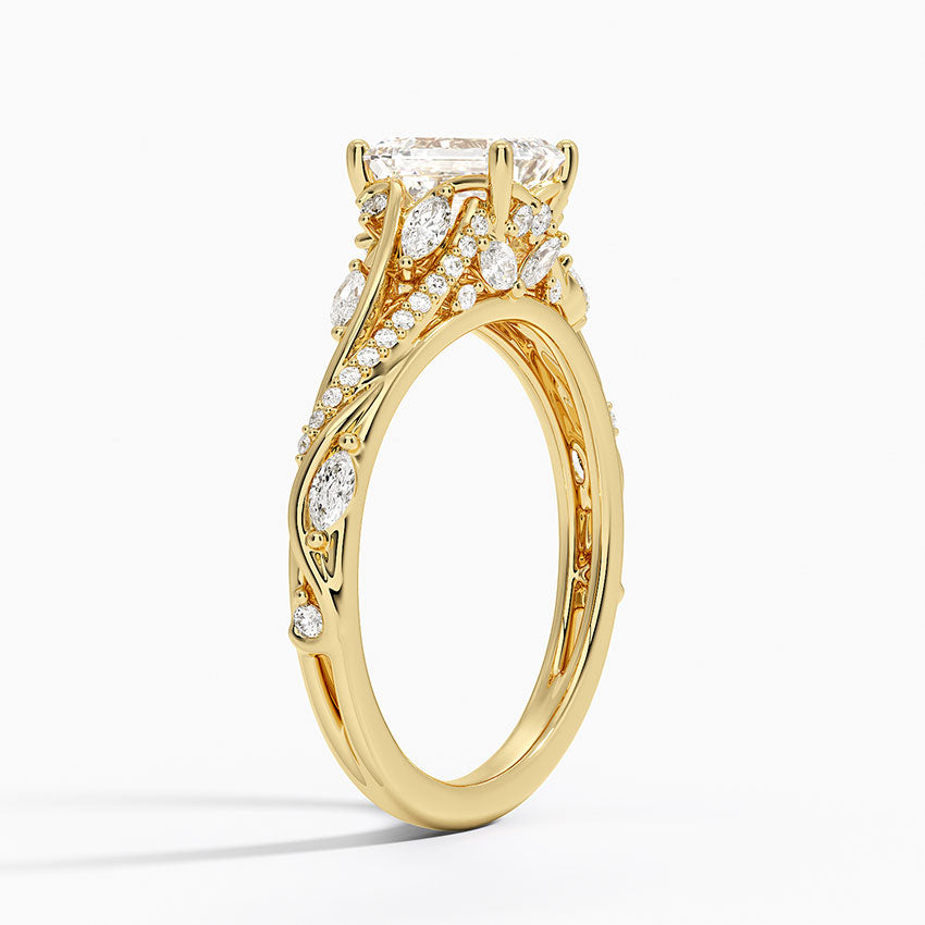 Begonia Vine Diamond Ring (1/2 ct. tw.) Yellow Gold 18k Emerald Engagement Ring