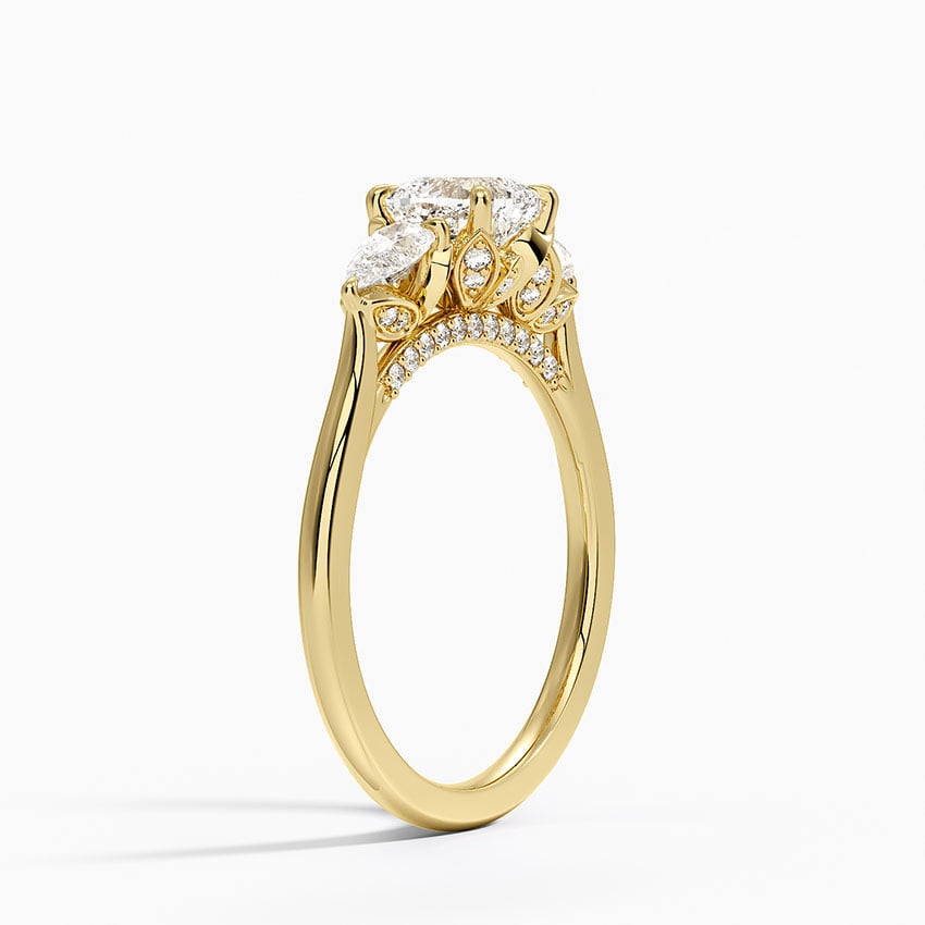 Petal Pear Three Stone Diamond Ring (1/2 ct. tw.) Yellow Gold 18k Cushion Engagement Ring