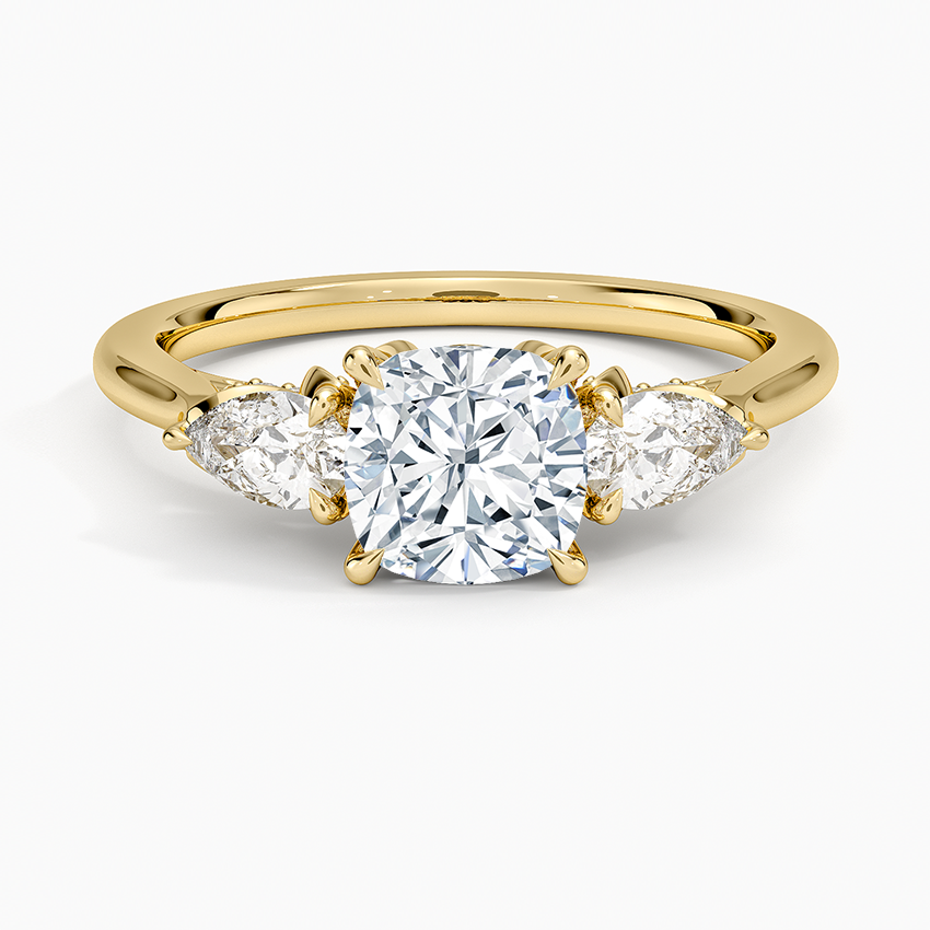 Petal Pear Three Stone Diamond Ring (1/2 ct. tw.) Yellow Gold 18k Cushion Engagement Ring