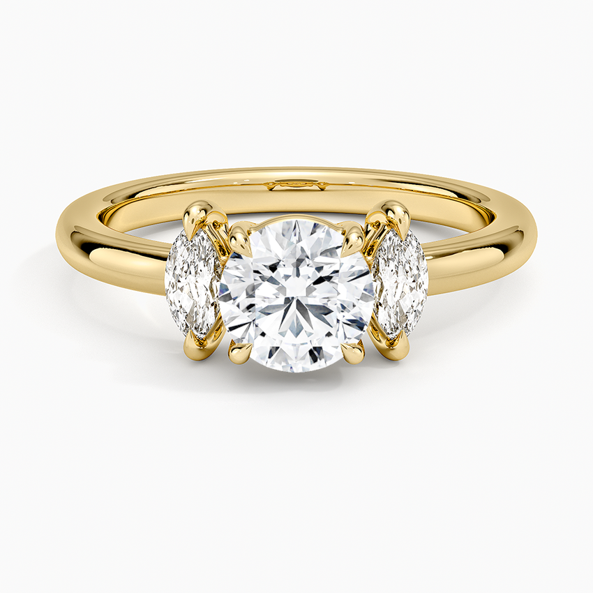 Sasha Three Stone Marquise Diamond Ring (1/3 ct. tw.) Yellow Gold 18k Round Engagement Ring