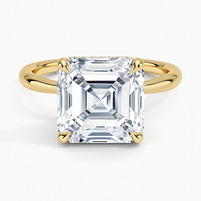Freesia Hidden Halo Diamond Ring Yellow Gold 18k Asscher Engagement Ring