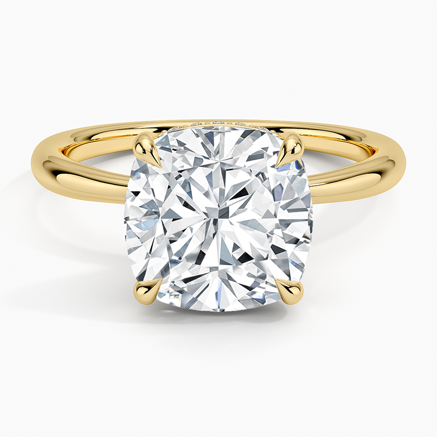 Freesia Hidden Halo Diamond Ring Yellow Gold 18k Cushion Engagement Ring