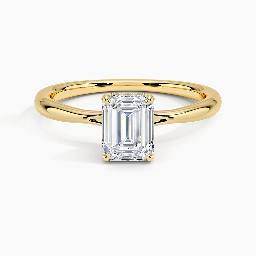 Freesia Hidden Halo Diamond Ring Yellow Gold 18k Emerald Engagement Ring