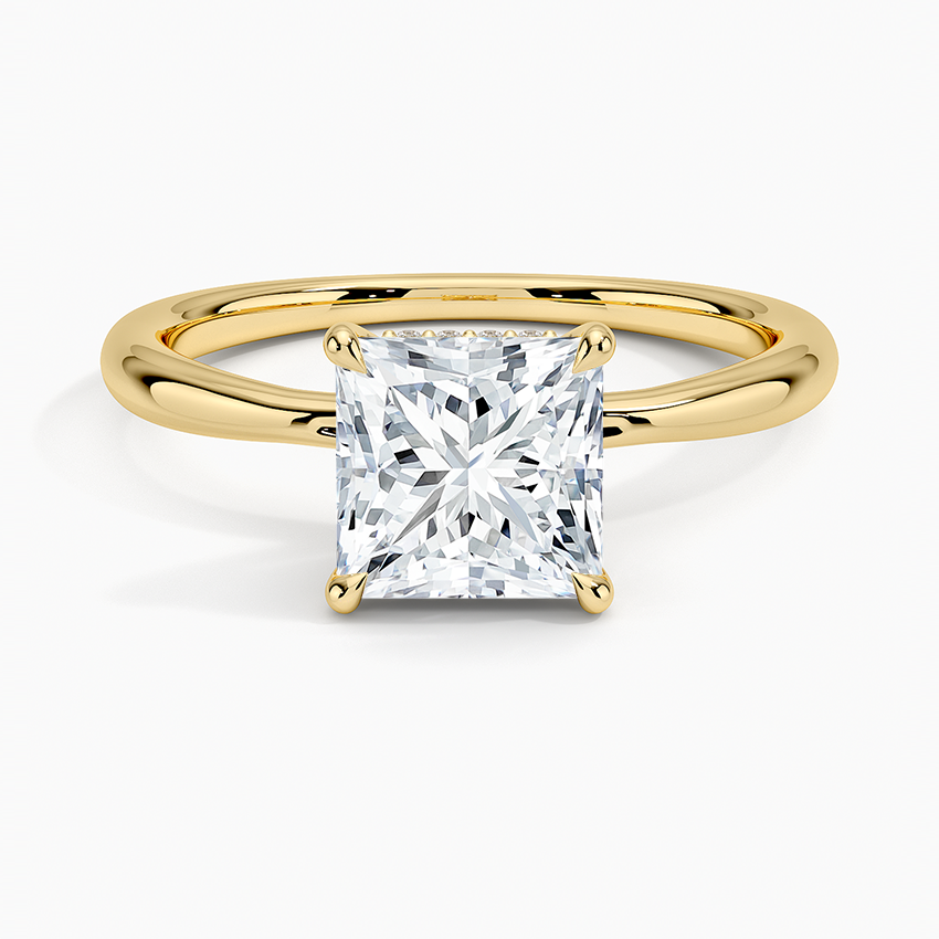 Freesia Hidden Halo Diamond Ring Yellow Gold 18k Princess Engagement Ring
