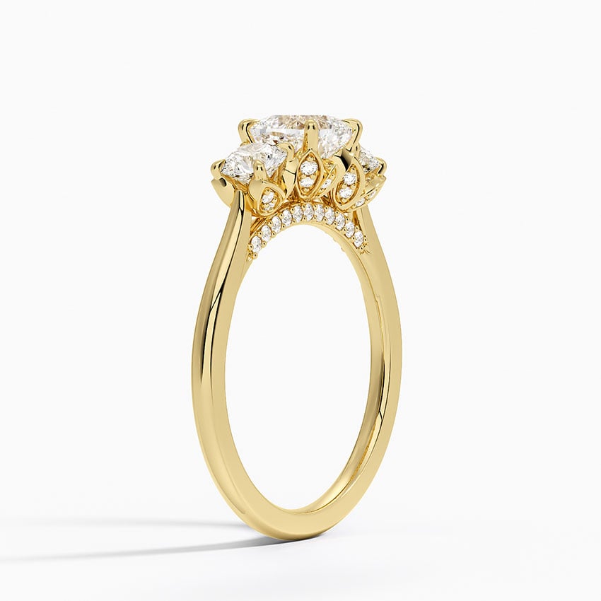 Petal Three Stone Diamond Ring (2/3 ct. tw.) Yellow Gold 18k Cushion Engagement Ring