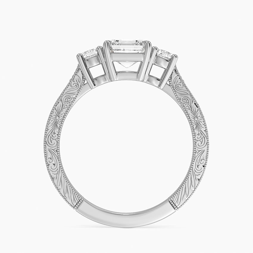 Elsie Three Stone Engraved Diamond Ring (1/3 ct. tw.) Platinum Asscher Engagement Ring