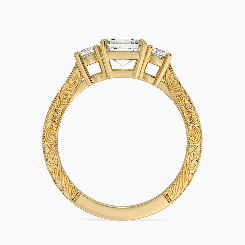 Elsie Three Stone Engraved Diamond Ring (1/3 ct. tw.) Yellow Gold 18k Asscher Engagement Ring