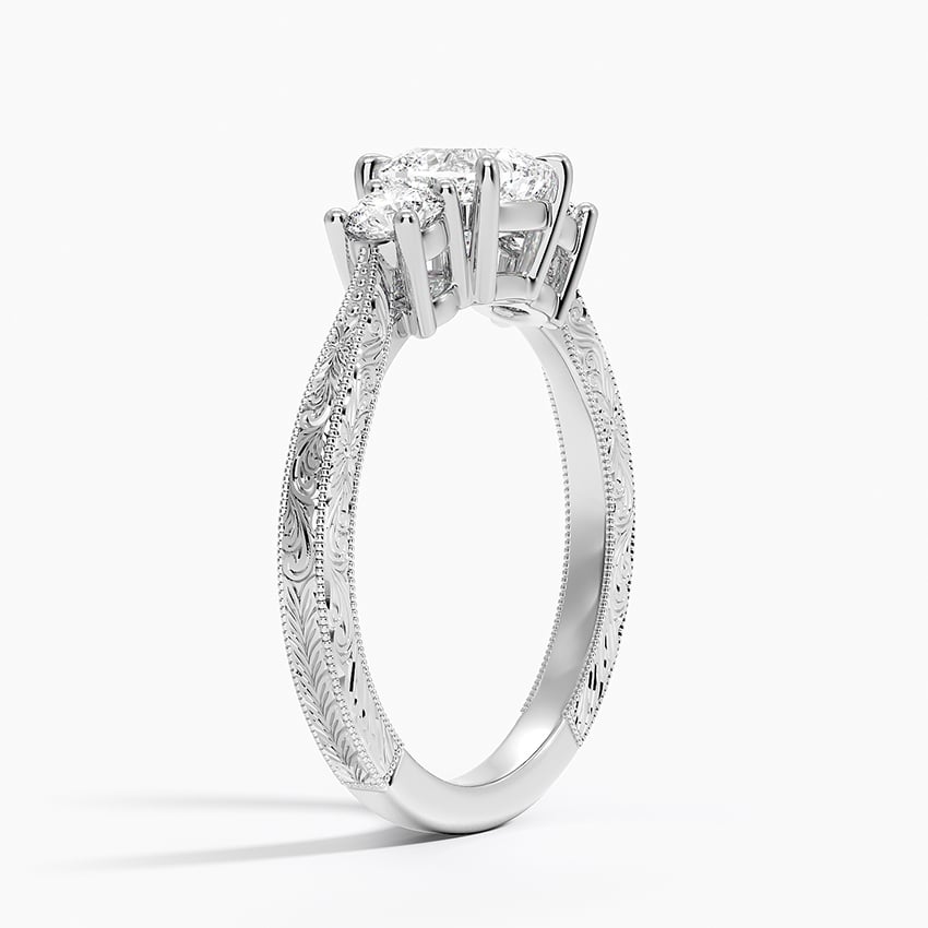 Elsie Three Stone Engraved Diamond Ring (1/3 ct. tw.) Platinum Cushion Engagement Ring