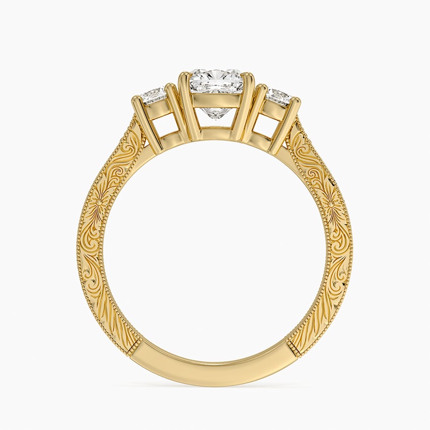 Elsie Three Stone Engraved Diamond Ring (1/3 ct. tw.) Yellow Gold 18k Cushion Engagement Ring