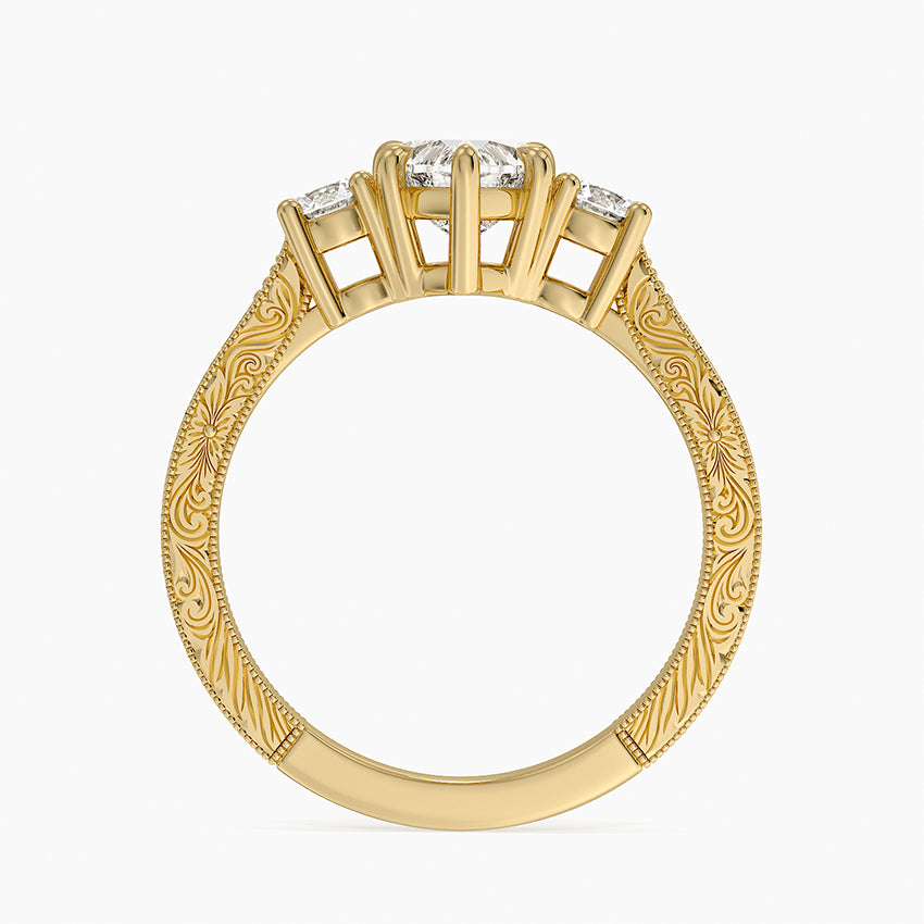 Elsie Three Stone Engraved Diamond Ring (1/3 ct. tw.) Yellow Gold 18k Heart Engagement Ring