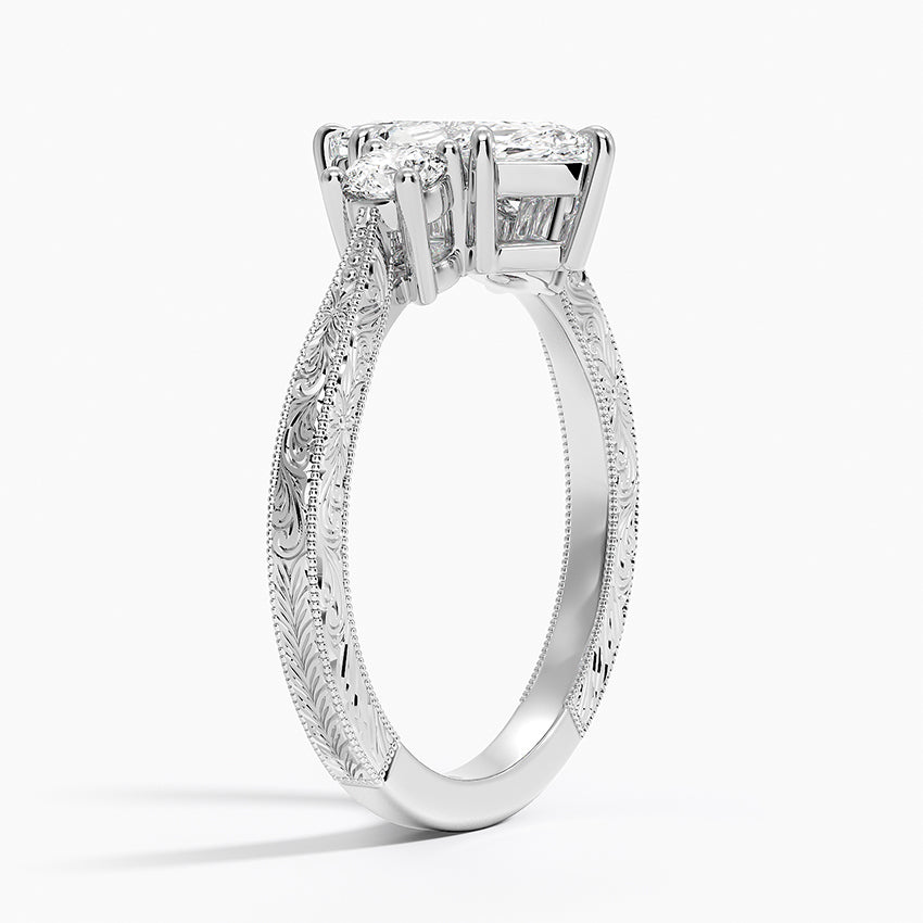 Elsie Three Stone Engraved Diamond Ring (1/3 ct. tw.) Platinum Marquise Engagement Ring
