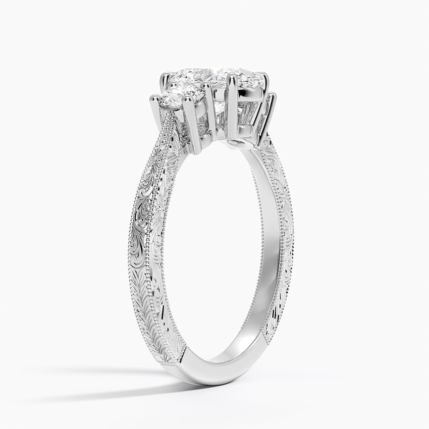 Elsie Three Stone Engraved Diamond Ring (1/3 ct. tw.) Platinum Oval Engagement Ring