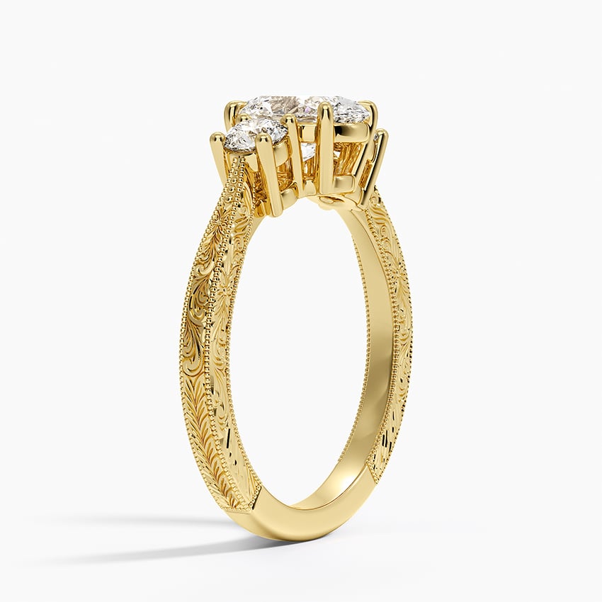 Elsie Three Stone Engraved Diamond Ring (1/3 ct. tw.) Yellow Gold 18k Oval Engagement Ring