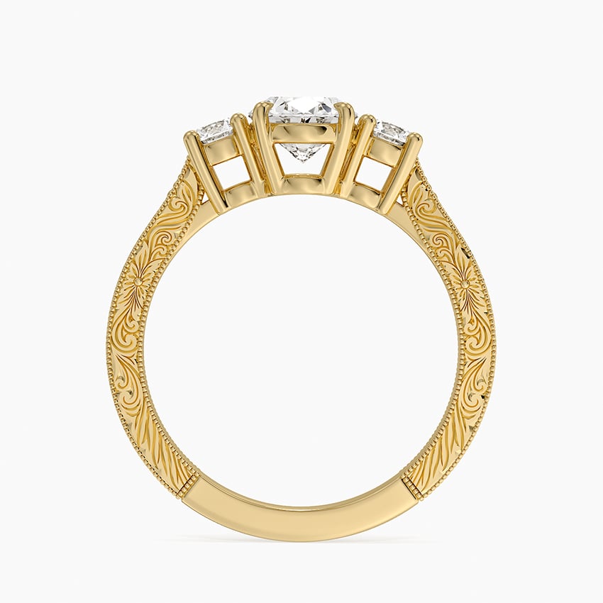 Elsie Three Stone Engraved Diamond Ring (1/3 ct. tw.) Yellow Gold 18k Oval Engagement Ring