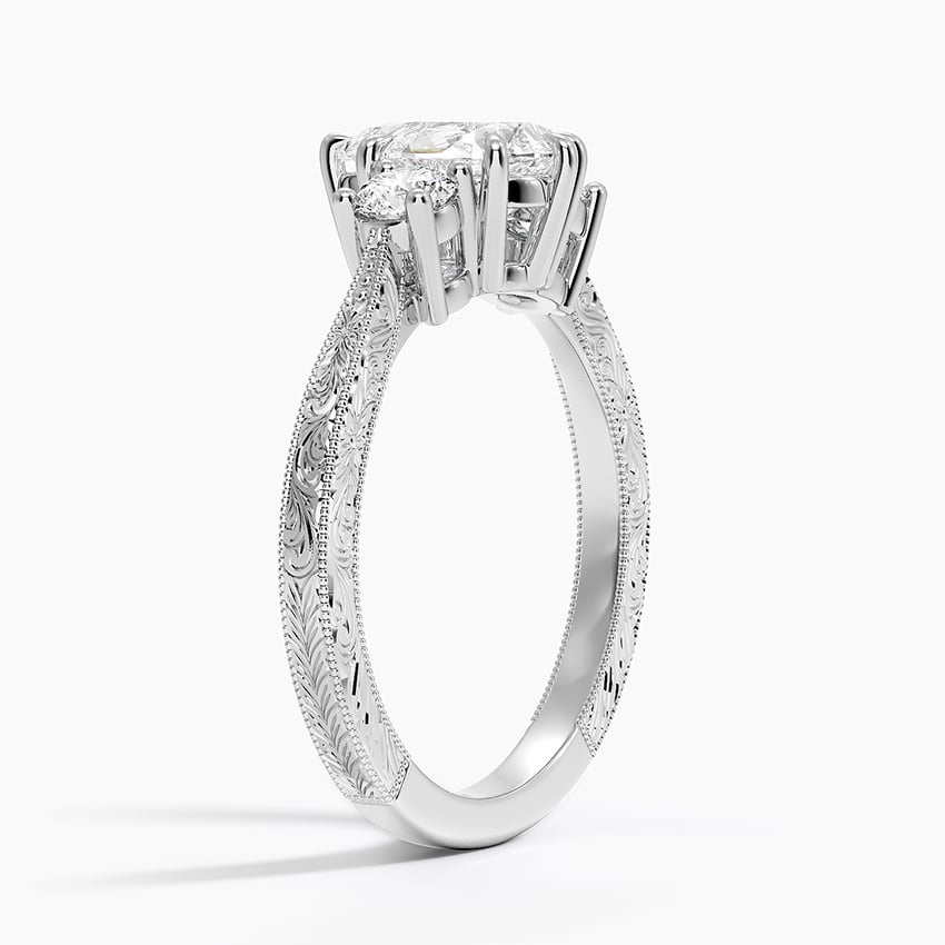 Elsie Three Stone Engraved Diamond Ring (1/3 ct. tw.) Platinum Pear Engagement Ring