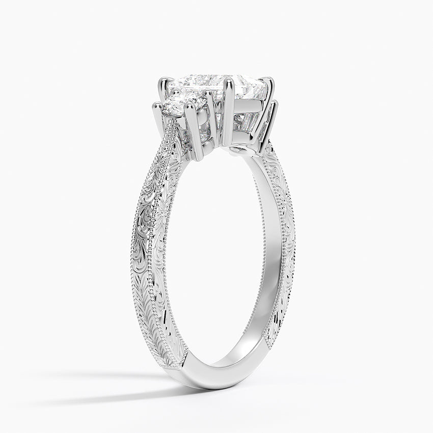Elsie Three Stone Engraved Diamond Ring (1/3 ct. tw.) Platinum Princess Engagement Ring