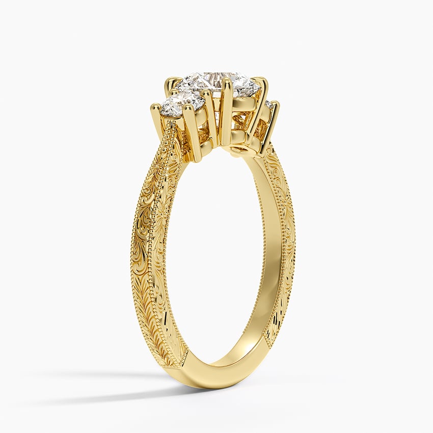 Elsie Three Stone Engraved Diamond Ring (1/3 ct. tw.) Yellow Gold 18k Round Engagement Ring