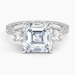Elsie Three Stone Engraved Diamond Ring (1/3 ct. tw.) Platinum Asscher Engagement Ring