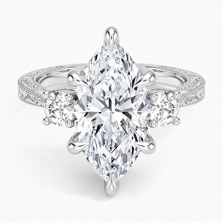 Elsie Three Stone Engraved Diamond Ring (1/3 ct. tw.) Platinum Marquise Engagement Ring