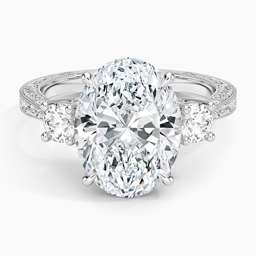 Elsie Three Stone Engraved Diamond Ring (1/3 ct. tw.) Platinum Oval Engagement Ring
