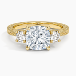 Elsie Three Stone Engraved Diamond Ring (1/3 ct. tw.) Yellow Gold 18k Cushion Engagement Ring