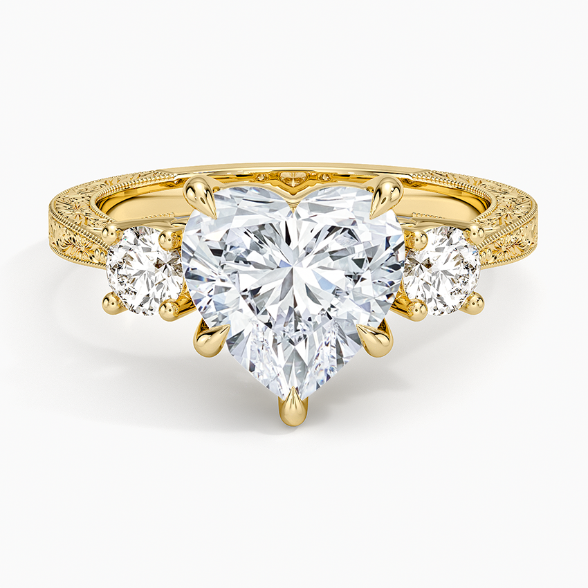 Elsie Three Stone Engraved Diamond Ring (1/3 ct. tw.) Yellow Gold 18k Heart Engagement Ring