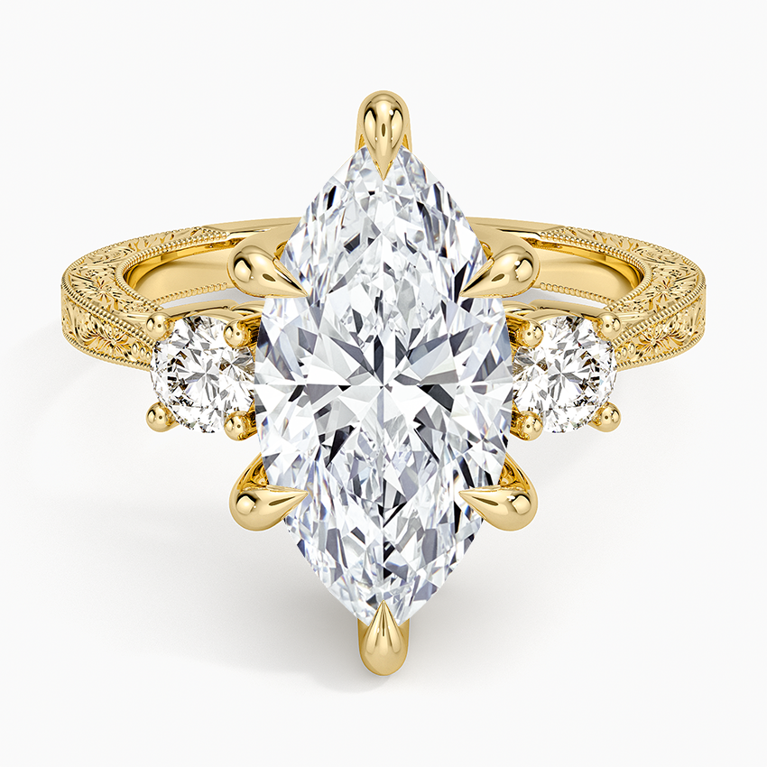 Elsie Three Stone Engraved Diamond Ring (1/3 ct. tw.) Yellow Gold 18k Marquise Engagement Ring