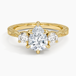 Elsie Three Stone Engraved Diamond Ring (1/3 ct. tw.) Yellow Gold 18k Pear Engagement Ring