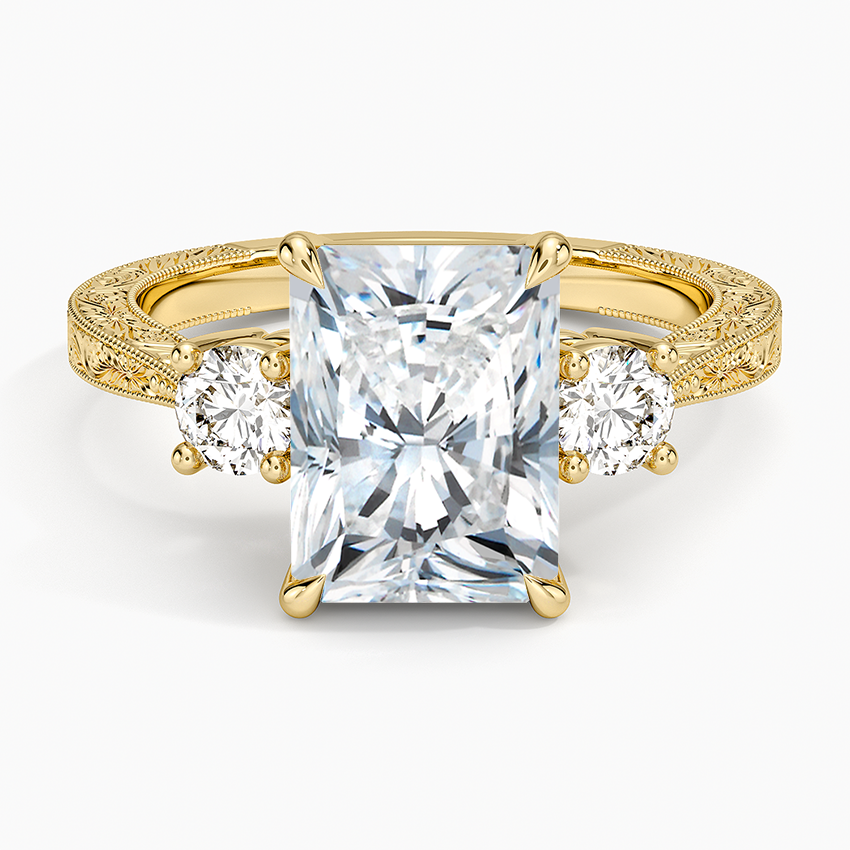 Elsie Three Stone Engraved Diamond Ring (1/3 ct. tw.) Yellow Gold 18k Radiant Engagement Ring