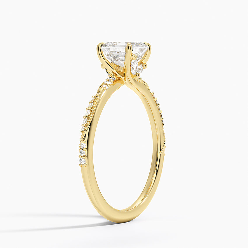 Camellia Hidden Accent 1.5mm Diamond Ring Yellow Gold 18k Asscher Engagement Ring