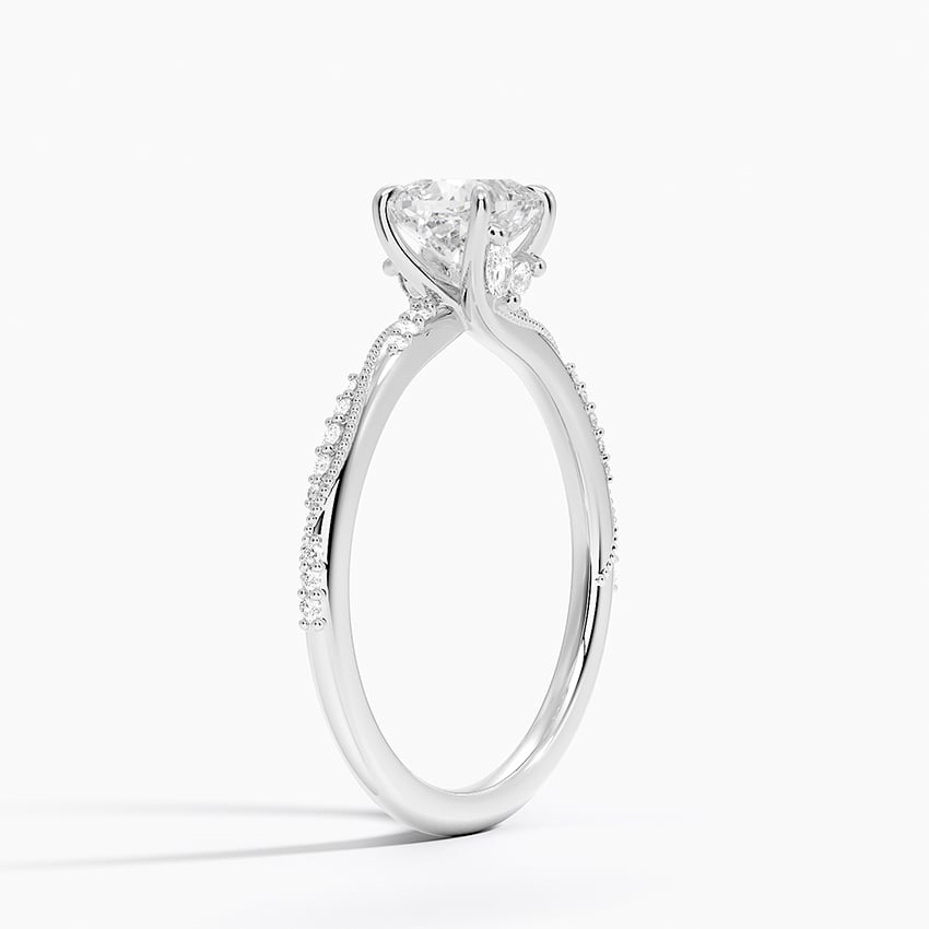 Camellia Hidden Accent 1.5mm Diamond Ring Platinum Cushion Engagement Ring