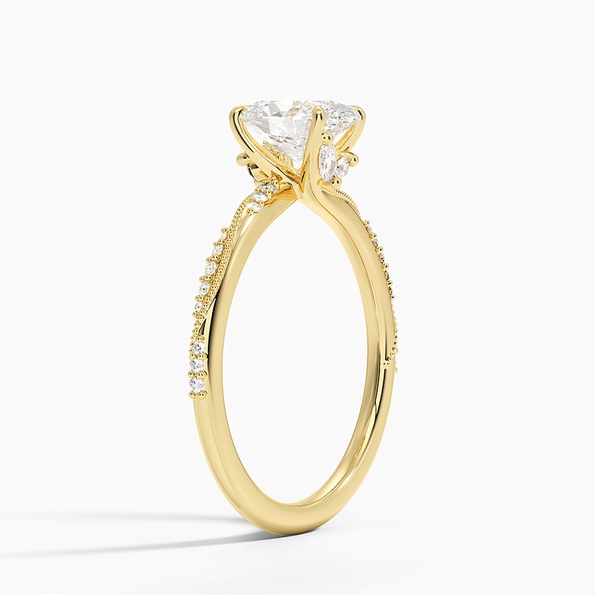 Camellia Hidden Accent 1.5mm Diamond Ring Yellow Gold 18k Oval Engagement Ring